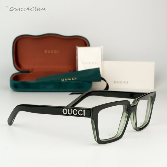 BRAND NEW Gucci GG1725O 004 Transparent Dark Green Demo Unisex Square Eyeglasses - Picture 1 of 8